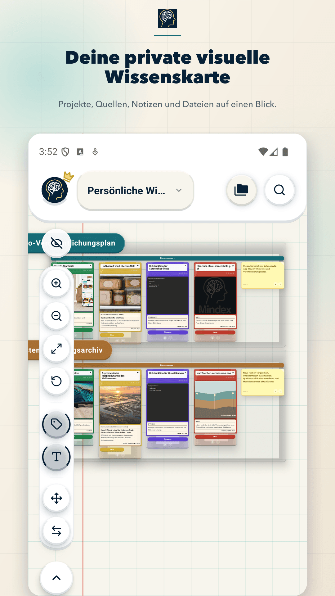 Mindex app showing a visual map for links and notes