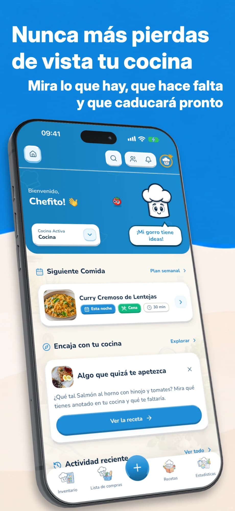 Pantallas de Chefito para planificar comidas, despensa y compras