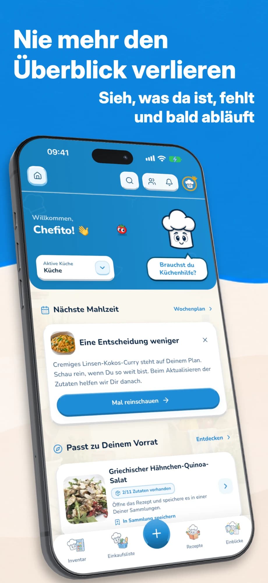 Chefito-App für Essensplanung, Vorräte und Einkäufe