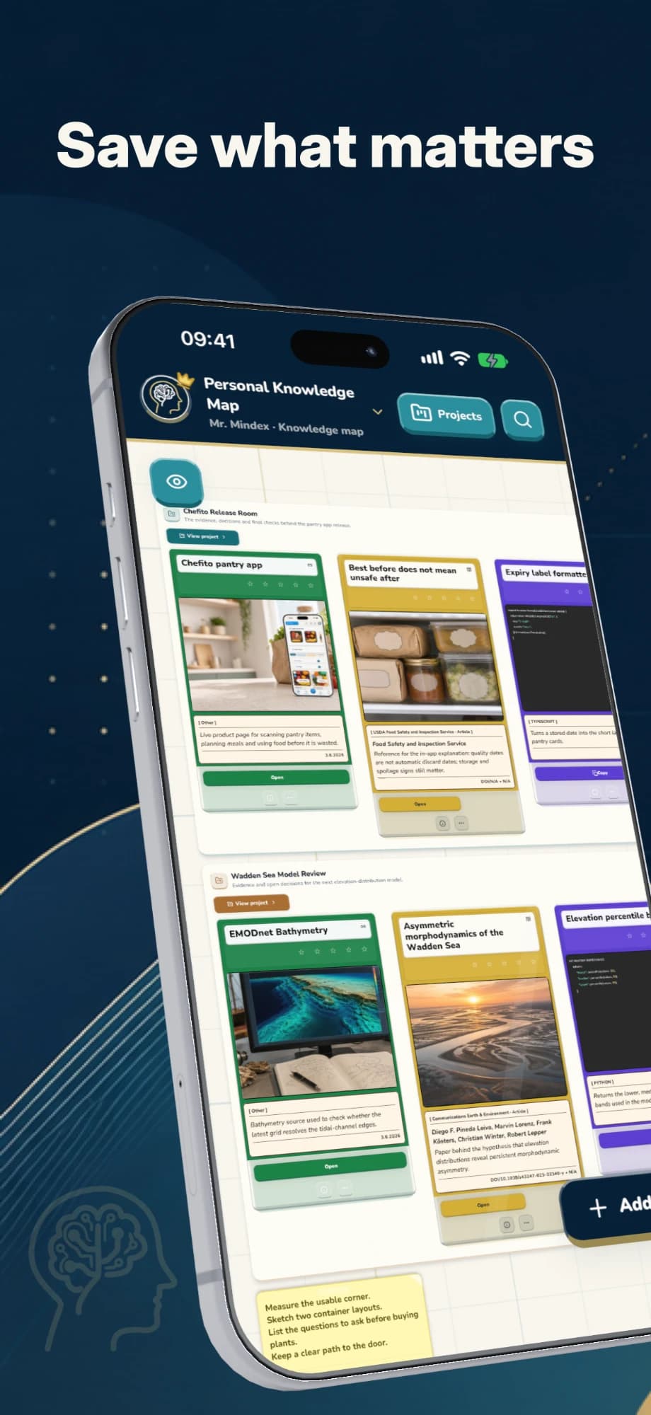 Mindex app showing a visual map for links and notes